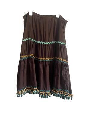 Double D Ranch Women S Brown Tiered Pom Pom Boho Midi Skirt Western FLAW